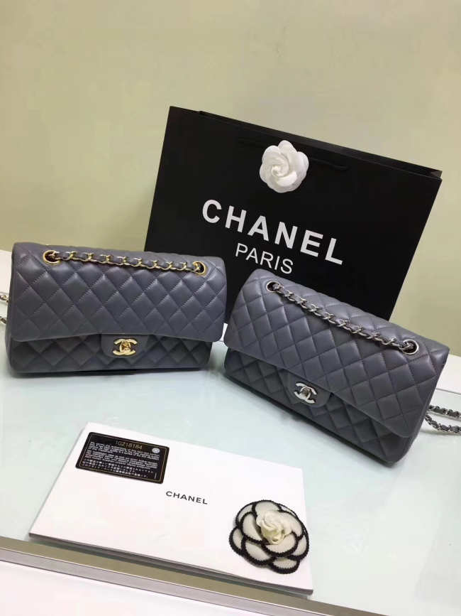 Chanel Flap Gray Bag With Silver or gold Hardware 25cm CF1112 - 1