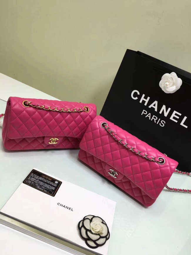 Chanel Flap Rose Red Bag With Silver or gold Hardware 25cm CF1112 - 1