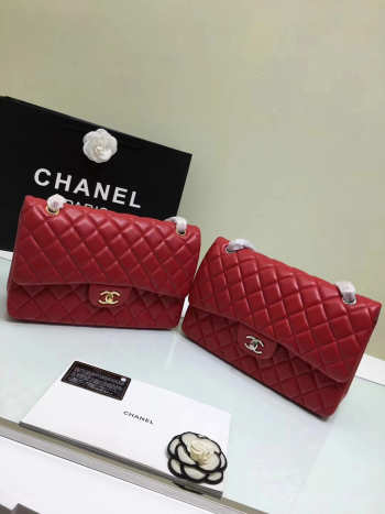 Chanel Lambskin Flap Red Bag With Silver or Gold Hardware 30CM