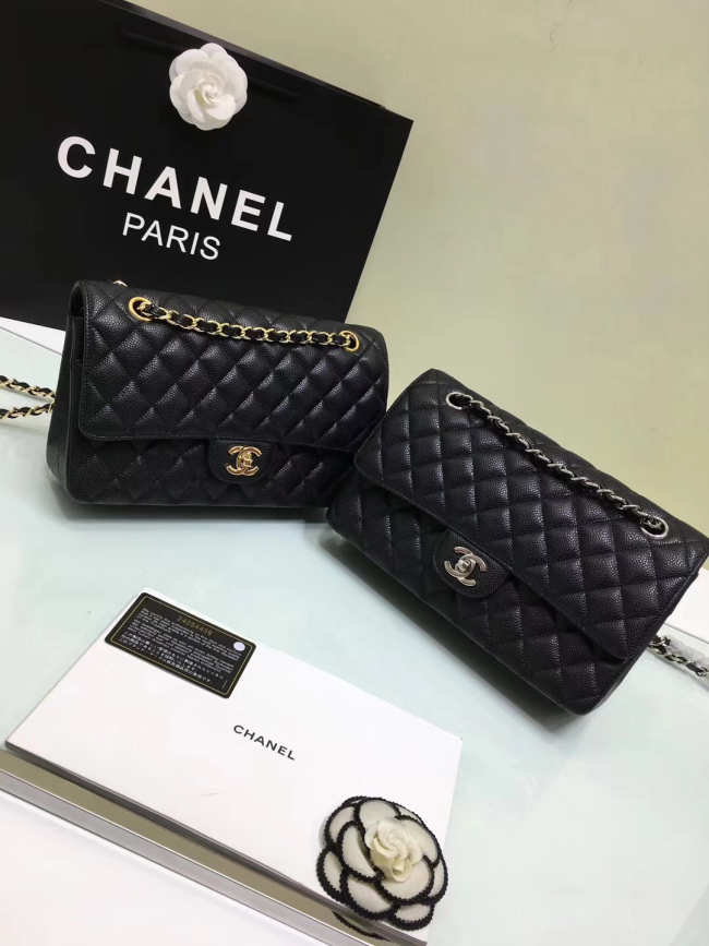 Chanel Double Flap Black Bag with Silver or Glod Hardware 25cm - 1