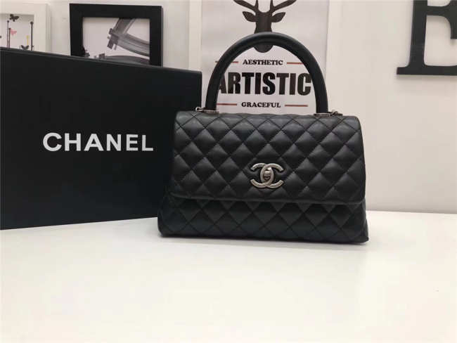 Chanel Coco Black Handle Bag with Silver Hardware - 1