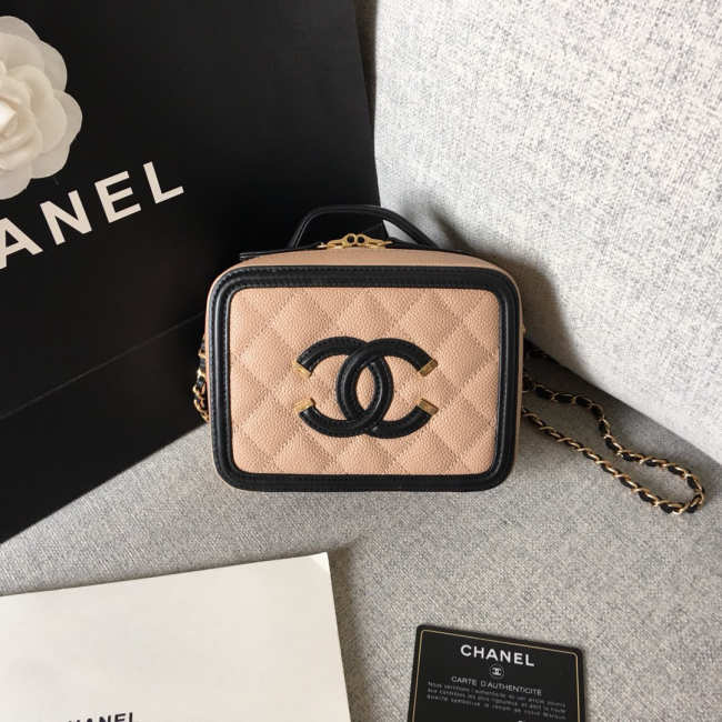 Chanel small Caviar Vanity bag pink and black - 1