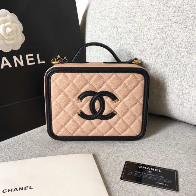 Chanel Medium Caviar Vanity Bag Pink and Black - 1