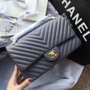 Chanel Flap Gray Bag Chevron Caiar 25CM With Gold Hardware - 1