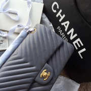 Chanel Flap Gray Bag Chevron Caiar 25CM With Gold Hardware - 4