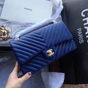 Chanel Flap Blue Bag Chevron Caiar 25CM With Gold Hardware - 1