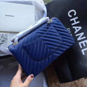 Chanel Flap Blue Bag Chevron Caiar 25CM With Gold Hardware - 5