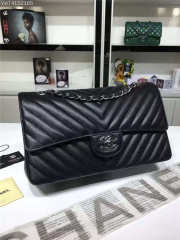 Chanel Flap Black Chevron Caiar 25CM With Silver Hardware - 1