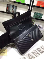 Chanel Flap Black Chevron Caiar 25CM With Silver Hardware - 6