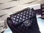 Chanel Lambskin Backpack Black Silver Hardware  - 3