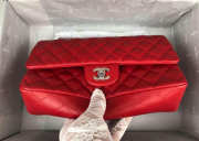 Chanel Flap Bag Lambskin Red With Silver Hardware - 3