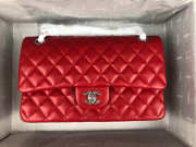 Chanel Flap Bag Lambskin Red With Silver Hardware - 2