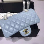 Chanel Flap Bag Lambskin Light Blue with Gold Hardware 20CM - 3