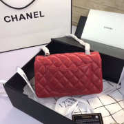 Chanel Flap Bag Lambskin Red with Silver Hardware 20CM - 3