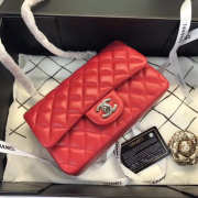 Chanel Flap Bag Lambskin Red with Silver Hardware 20CM - 6