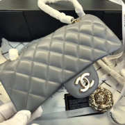 Chanel Flap Bag Lambskin Gray with Gold Hardware 20CM - 6