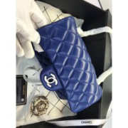 Chanel Flap Bag Lambskin Blue with Silver Hardware 20CM - 2