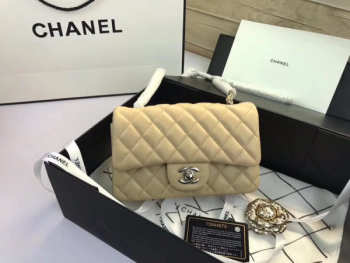 Chanel Flap Bag Lambskin Apricot with Silver Hardware 20CM