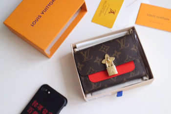 Louis Vuitton Flower Compact Monogram Unisex Wallets with Red 