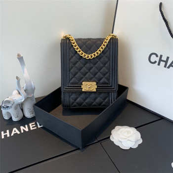 Chanel Boy Hangbag Calfskin Black with Gold Hardware AS0130