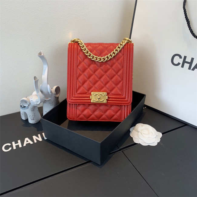 Chanel Boy Hangbag Calfskin Red with Gold Hardware AS0130 - 1