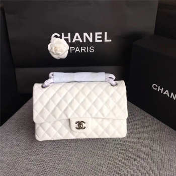 Chanel Flap White Bag With Silver Hardware 25cm