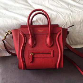 Celine Nano Luggage Calfskin Handbag in Red