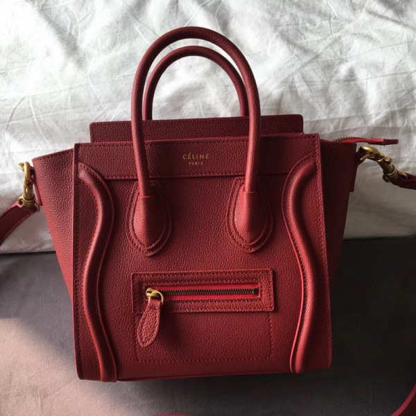 Celine Nano Luggage Calfskin Handbag in Wine Red - 1