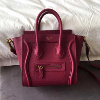 Celine Nano Luggage Calfskin Handbag in Rose Red