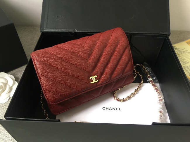 Chanel WOC Bag Calfskin Leather Red with Gold Hardware - 1