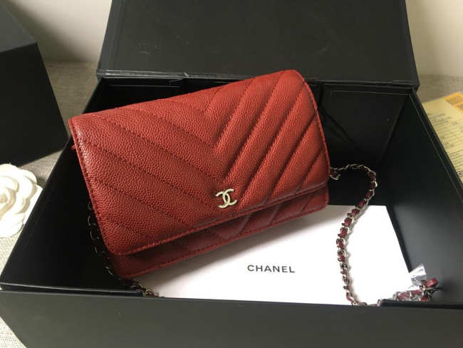 Chanel WOC Bag Calfskin Leather Red with Silver Hardware - 1