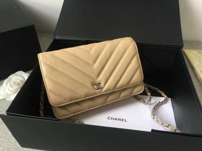 Chanel WOC Bag Calfskin Leather Apricot with Silver Hardware - 1