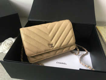 Chanel WOC Bag Calfskin Leather Apricot with Silver Hardware