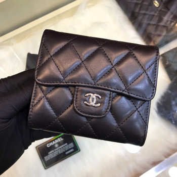 Chanel Plain Folding Black Wallets with Silver Hardware