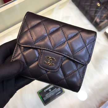 Chanel Plain Folding Black Wallets with Gold Hardware