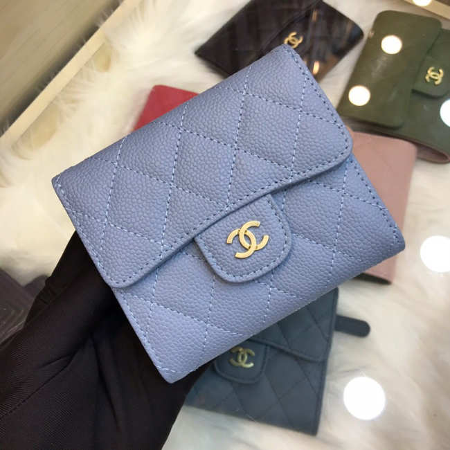 Chanel Plain Folding Blue and Pink Wallets with Gold Hradware - 1