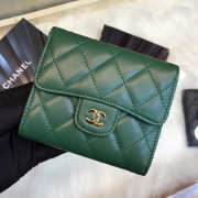 Chanel Calfskin Leather Plain Folding Green Wallets - 6