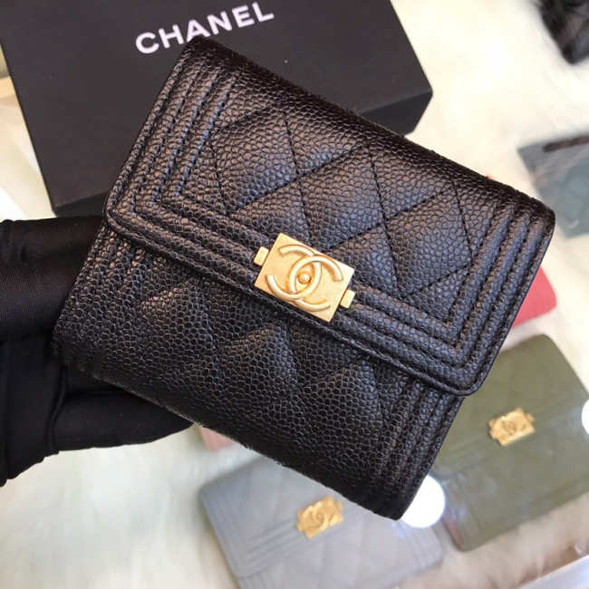 Chanel Lebay Calfskin Leather Plain Folding Black Wallets - 1