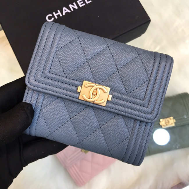 Chanel Lebay Calfskin Leather Plain Folding Light Blue Wallets  - 1