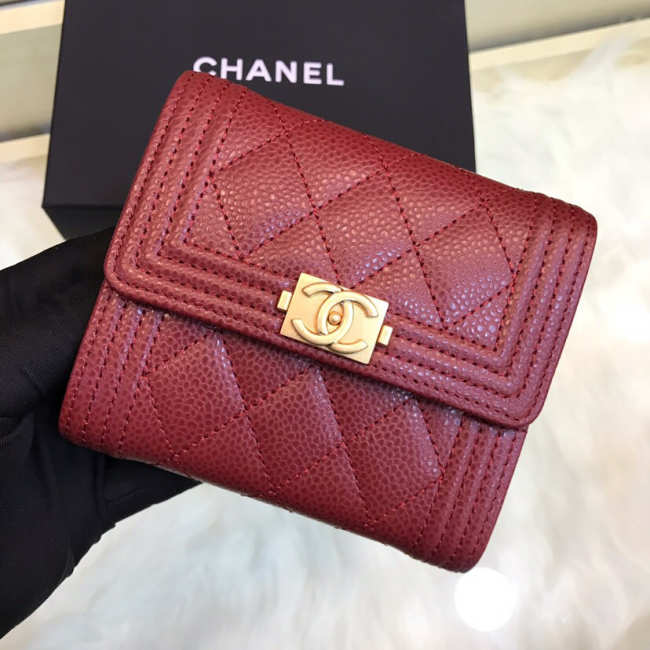 Chanel Lebay Calfskin Leather Plain Folding Red Wallets - 1