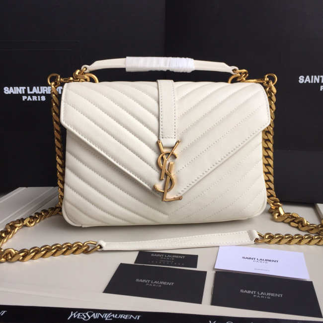 YSL College White Medium Bag with Gold Hardware 24cm - 1