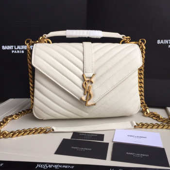 YSL College White Medium Bag with Gold Hardware 24cm