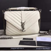 YSL Monogram Saint Laurent College White Medium Bag with Silver Hardware - 1