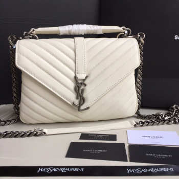 YSL Monogram Saint Laurent College White Medium Bag with Silver Hardware