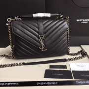 YSL Monogram Saint Laurent College Black Medium Bag with Silver Hardware - 1