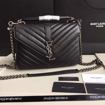 YSL Monogram Saint Laurent College Black Medium Bag with Silver Hardware