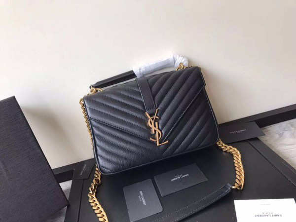 YSL Monogram Saint Laurent College Black Medium Bag with Gold Hardware - 1