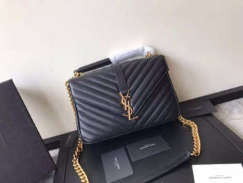 YSL Monogram Saint Laurent College Black Medium Bag with Gold Hardware