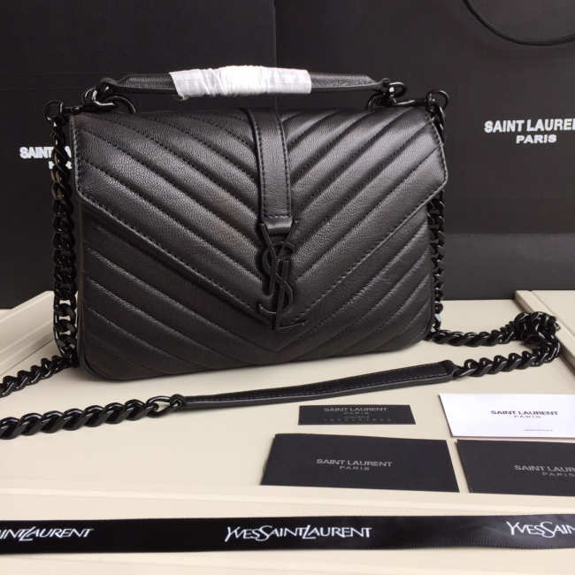 YSL Monogram Saint Laurent College Black Medium Bag - 1