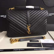 YSL Monogram Saint Laurent College Black Large Bag with Gold Hardware - 1